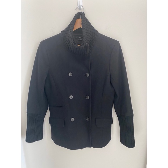 Theory Chunky rib knit virgin wool cashmere blend black coat size Large - Picture 3 of 11